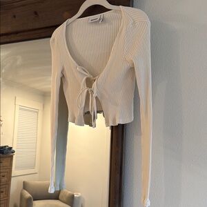Tie front Cream Ribbed cardigan